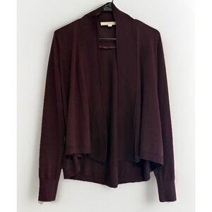 Loft Lightweight Wool Blend Cardigan Sweater Large Open Front Plum Purple Office
